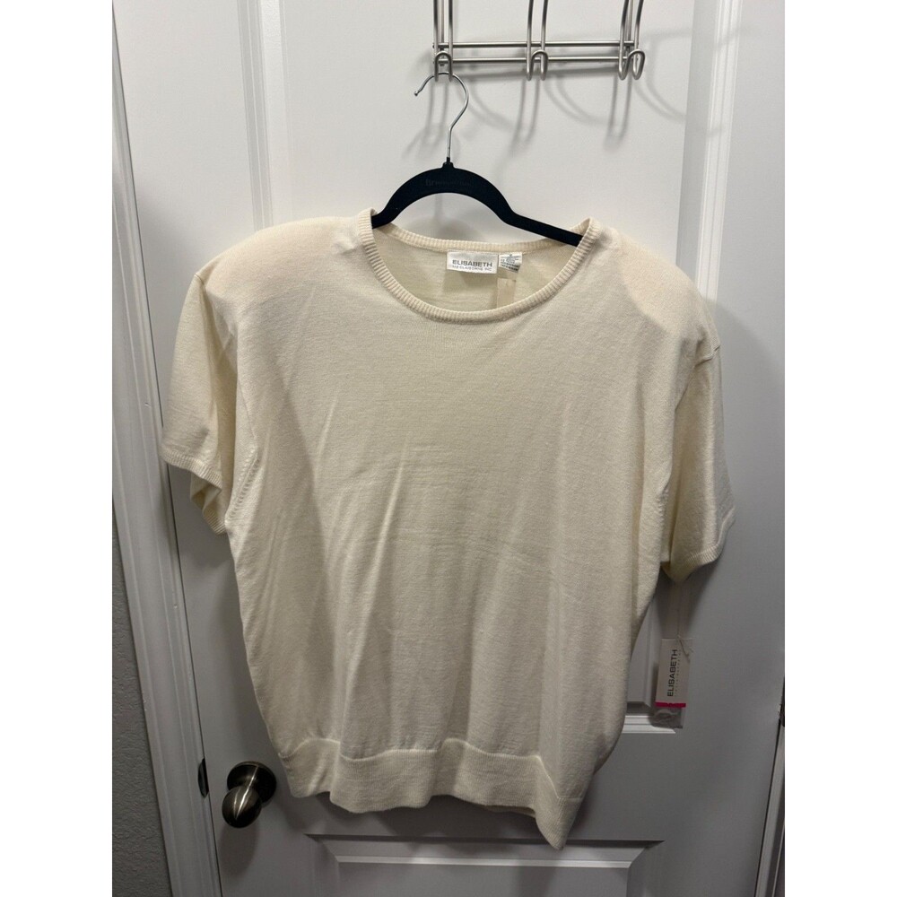 NWT VTG 90s Elisabeth Liz Claiborne Sweater Top 2 Lambswool Cream Short Sleeve